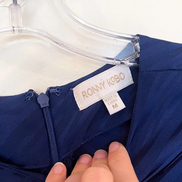 Ronny Kobo Shanaya Blue Zebra Animal Print Long Sleeve Draped Mini Dress M NWT - Picture 5 of 10